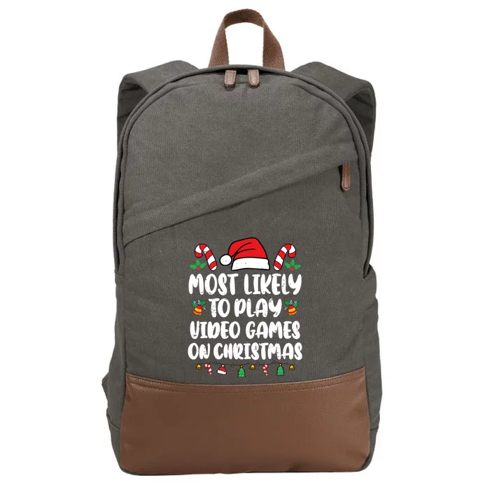 Most Likely To Play Video Games On Christmas Xmas Light Kids Cotton Canvas Backpack