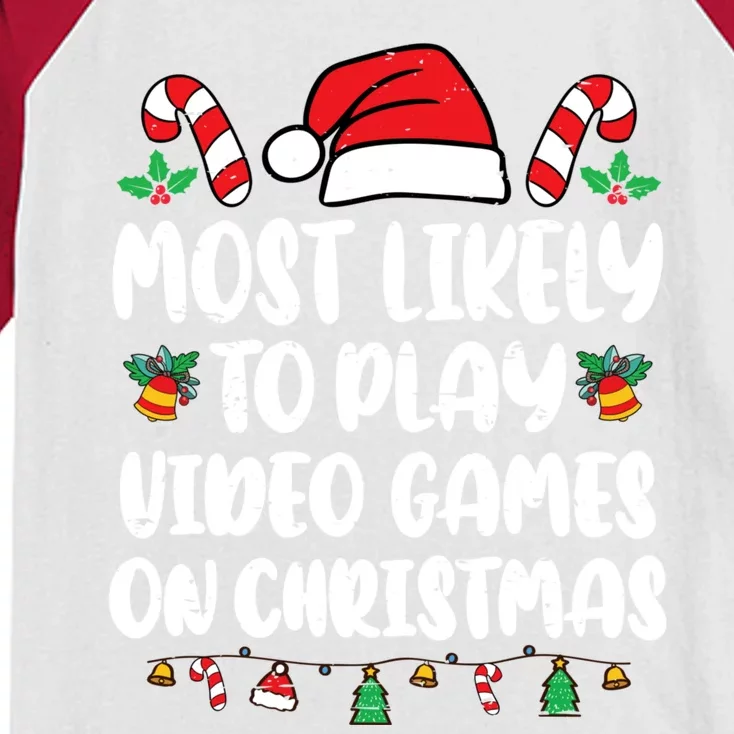 Most Likely To Play Video Games On Christmas Xmas Light Kids Kids Colorblock Raglan Jersey