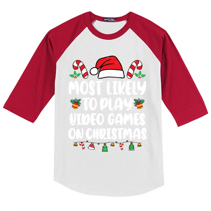 Most Likely To Play Video Games On Christmas Xmas Light Kids Kids Colorblock Raglan Jersey