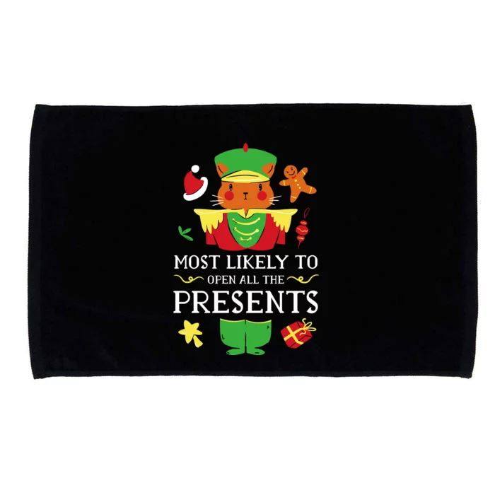 Most Likely To Open All The Presents Funny Christmas Cat Santa Microfiber Hand Towel