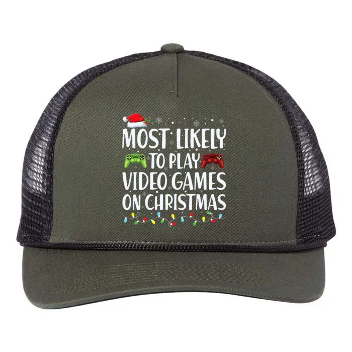 Most Likely To Play Video Game On Xmas Santa Retro Rope Trucker Hat Cap