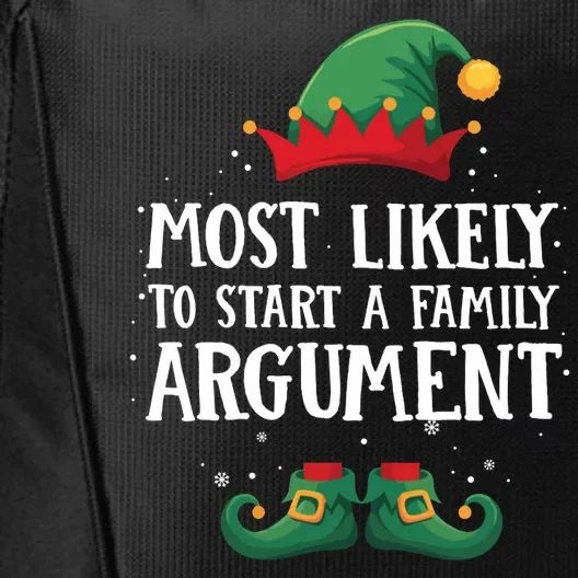 Most Likely To Start Family Argument Matching Christmas Elf City Backpack