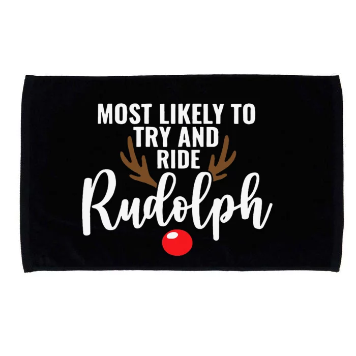 Most Likely To Try Ride Rudolph Funny Couples Christmas Microfiber Hand Towel