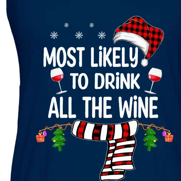 Most Likely To Drink All The Wine Family Christmas Pajamas Ladies Essential Flowy Tank