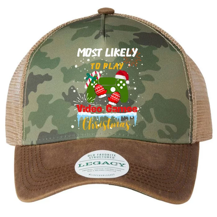 Most Likely To Play Video Games On Christmas Xmas Lights Gift Legacy Tie Dye Trucker Hat