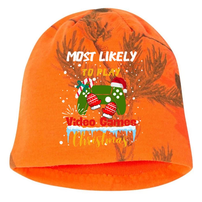 Most Likely To Play Video Games On Christmas Xmas Lights Gift Kati - Camo Knit Beanie