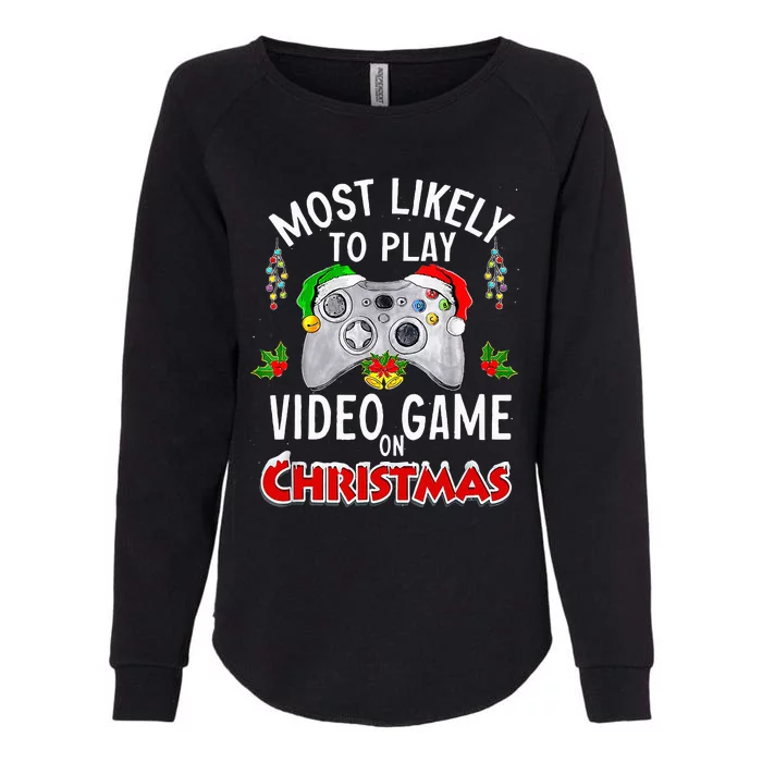 Most Likely To Play Video Games On Christmas Xmas Lights Womens California Wash Sweatshirt