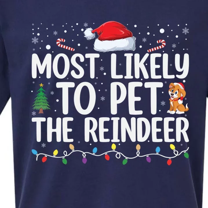 Most Likely To Pet The Reindeer Family Matching Xmas Sueded Cloud Jersey T-Shirt