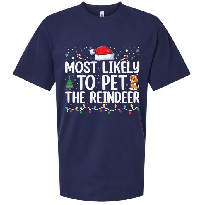 Most Likely To Pet The Reindeer Family Matching Xmas Sueded Cloud Jersey T-Shirt