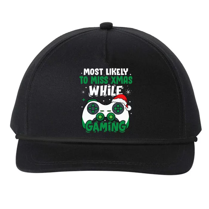 Most Likely To Miss Xmas While Gaming Christmas Pajama Gamer Snapback Five-Panel Rope Hat