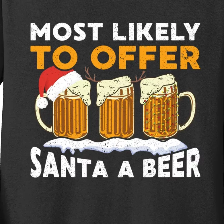 Most Likely To Offer Santa A Beer Christmas Family Matching Kids Long Sleeve Shirt