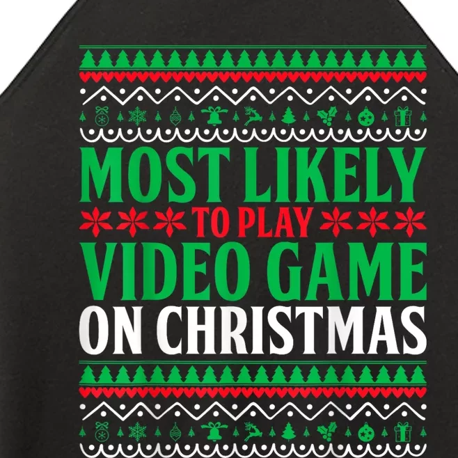 Most Likely To Play Video Games On Christmas Xmas Lights Women’s Perfect Tri Rocker Tank