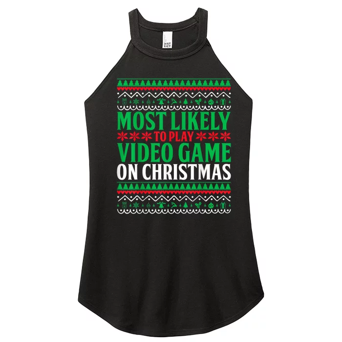 Most Likely To Play Video Games On Christmas Xmas Lights Women’s Perfect Tri Rocker Tank