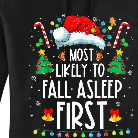 Most Likely To Fall Asleep First Xmas Family Women's Pullover Hoodie