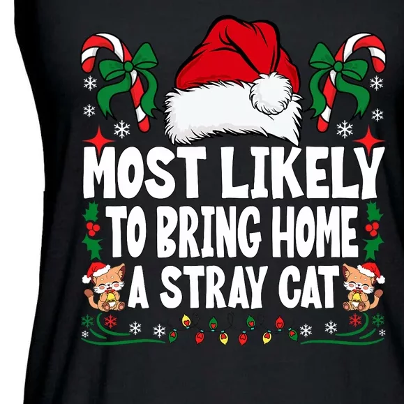 Most Likely To Bring Home A Stray Cat Matching Christmas Ladies Essential Flowy Tank