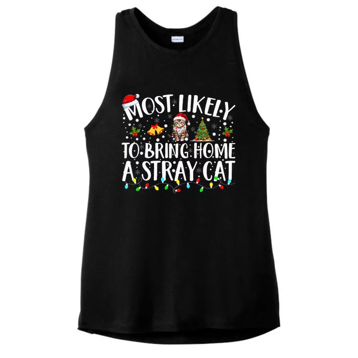 Most Likely To Bring Home A Stray Cat Matching Christmas Ladies Tri-Blend Wicking Tank