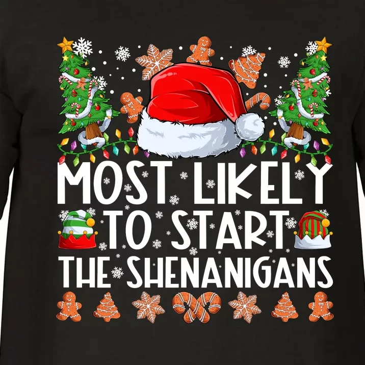 Most Likely To Start The Shenanigans Christmas Shirts For Family Comfort Colors T-Shirt