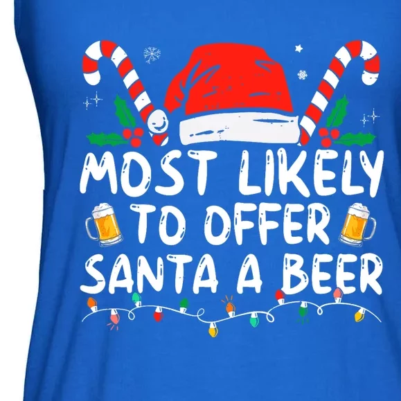 Most Likely To Offer Santa A Beer Funny Drinking Christmas Ladies Essential Flowy Tank