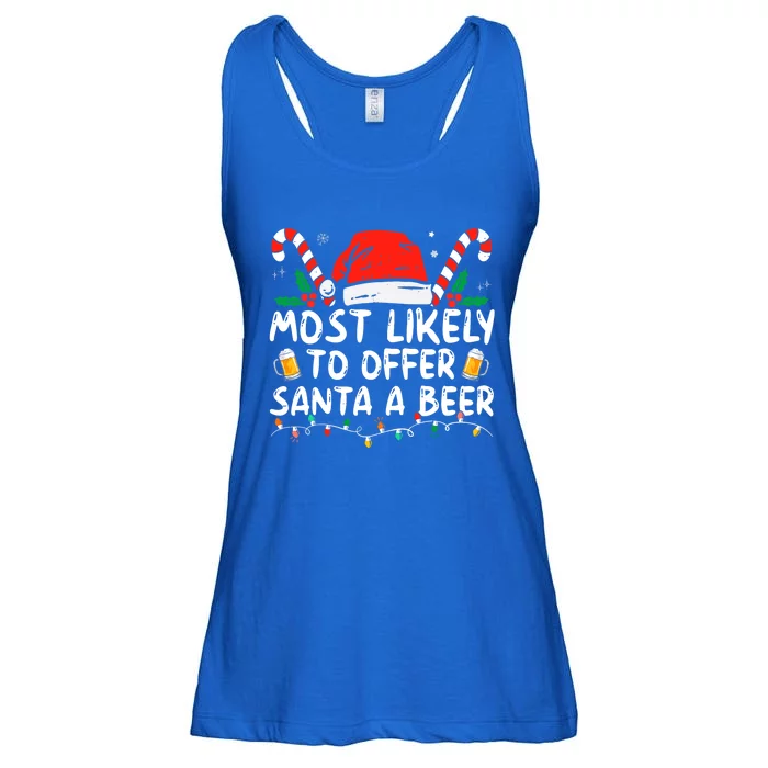 Most Likely To Offer Santa A Beer Funny Drinking Christmas Ladies Essential Flowy Tank