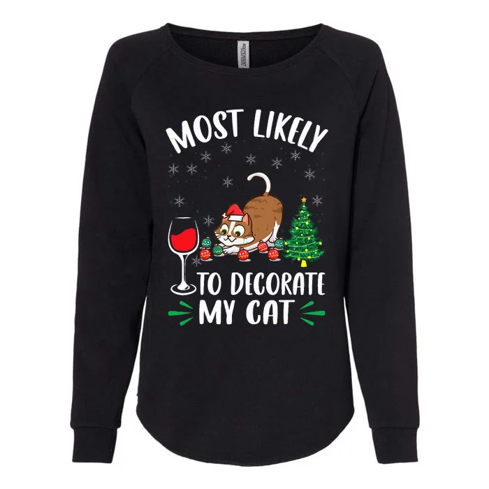 Most Likely To Decorate My Cat Family Matching Christmas Womens California Wash Sweatshirt