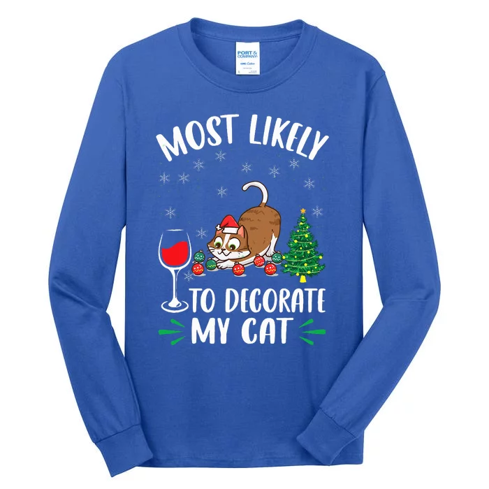 Most Likely To Decorate My Cat Family Matching Christmas Tall Long Sleeve T-Shirt