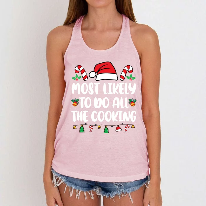 Most Likely To Do All The Cooking Christmas Xmas Pijamas Women's Knotted Racerback Tank