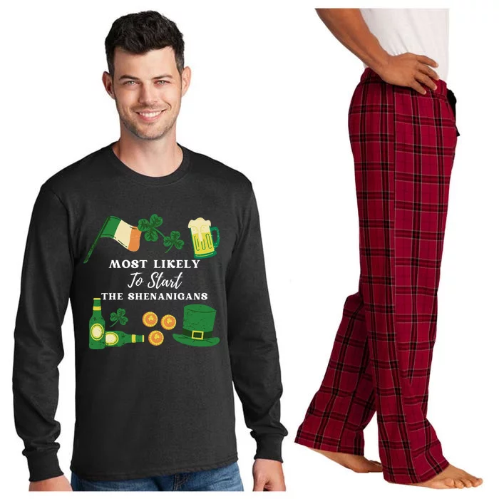 Most Likely To Start The Shenanigans Funny St Patricks Day Long Sleeve Pajama Set