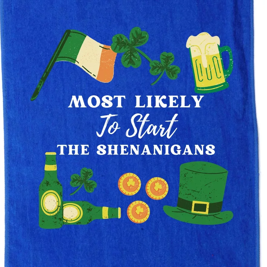 Most Likely To Start The Shenanigans Funny St Patricks Day Platinum Collection Golf Towel