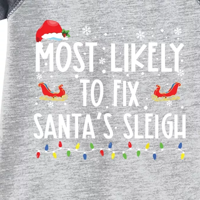 Most Likely To Fix Santa Sleigh Christmas Believe Santa Infant Baby Jersey Bodysuit