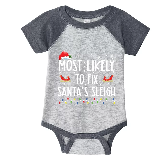 Most Likely To Fix Santa Sleigh Christmas Believe Santa Infant Baby Jersey Bodysuit