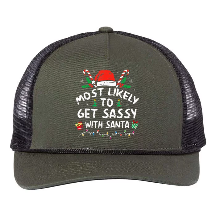 Most Likely To Get Sassy with Santa Funny Family Christmas Retro Rope Trucker Hat Cap