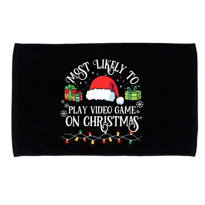 Most Likely To Play Videogame On Christmas Funny Xmas Pajama Funny Gift Microfiber Hand Towel