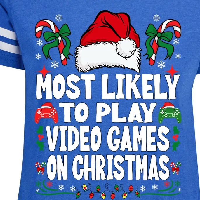 Most Likely To Play Video Games On Christmas Family Matching Enza Ladies Jersey Football T-Shirt