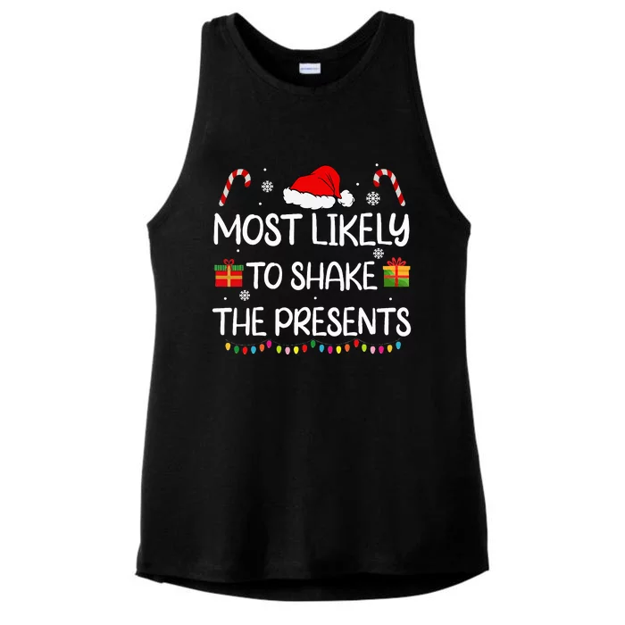 Most Likely To Shake The Presents family xmas matching Ladies Tri-Blend Wicking Tank