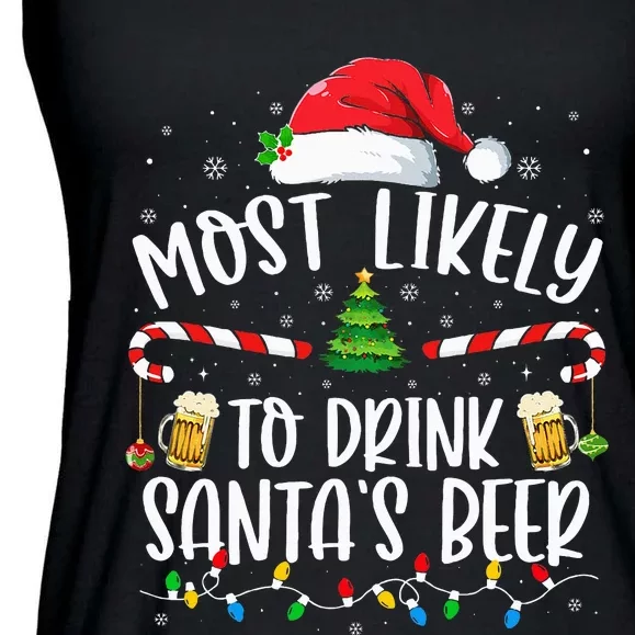 Most Likely To Drink Santa's Beer Christmas Drinking Wine Ladies Essential Flowy Tank