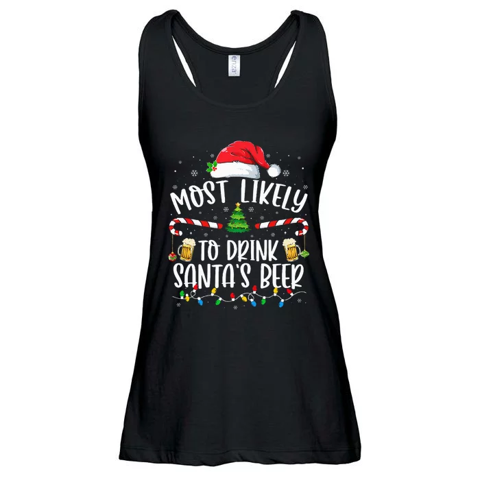 Most Likely To Drink Santa's Beer Christmas Drinking Wine Ladies Essential Flowy Tank