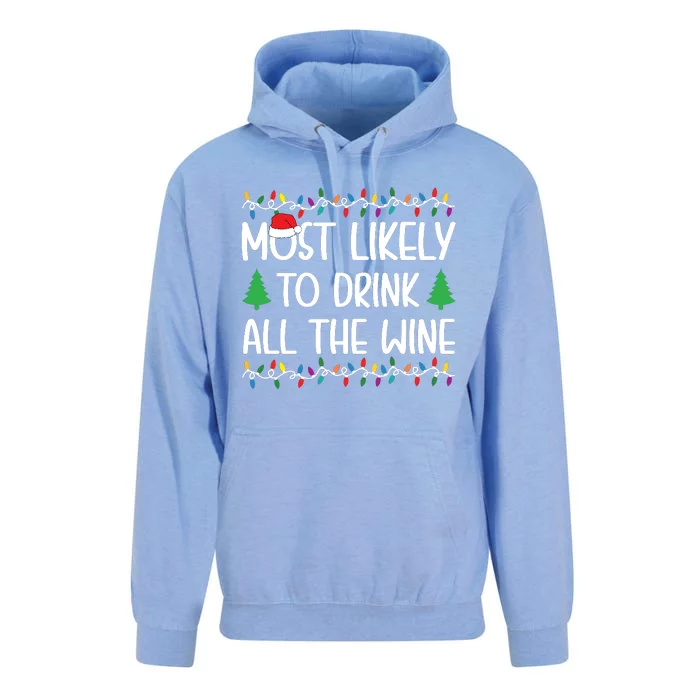 Most Likely To Drink All The Wine Christmas Shirts For Family Unisex Surf Hoodie