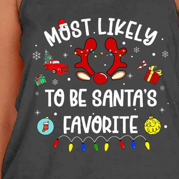 Most Likely To Be SantaS Favorite Christmas Family Matching Women's Knotted Racerback Tank