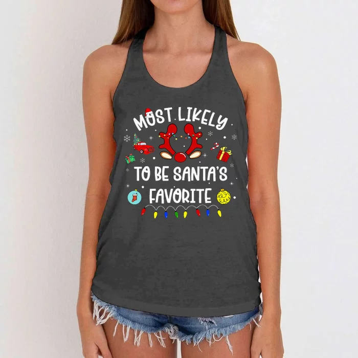 Most Likely To Be SantaS Favorite Christmas Family Matching Women's Knotted Racerback Tank