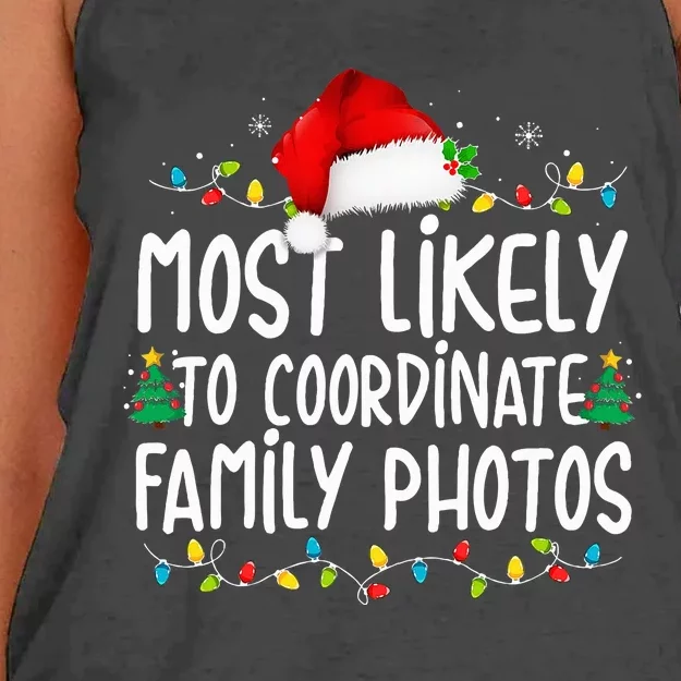 Most Likely To Coordinate Family Photos Christmas Women's Knotted Racerback Tank