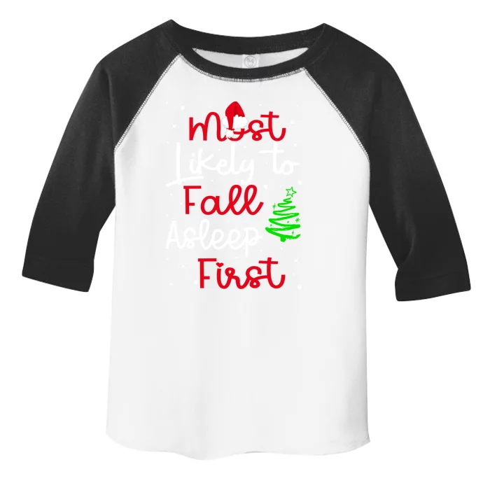 Most Likely To Fall Asleep First Family Matching Christmas Funny Gift Toddler Fine Jersey T-Shirt