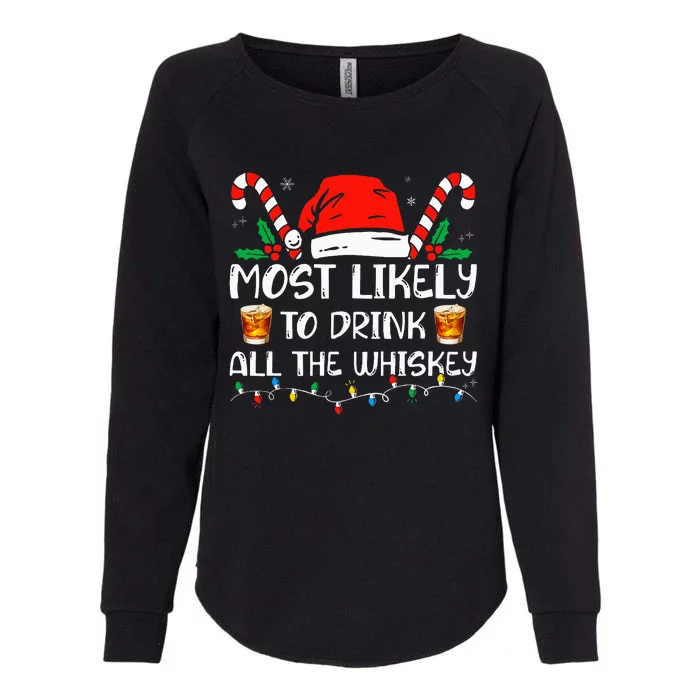 Most Likely To Drink All The Whiskey Funny Pajamas Christmas Womens California Wash Sweatshirt