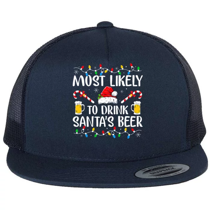 Most Likely To Drink Santa's Beer Christmas Pajama Flat Bill Trucker Hat