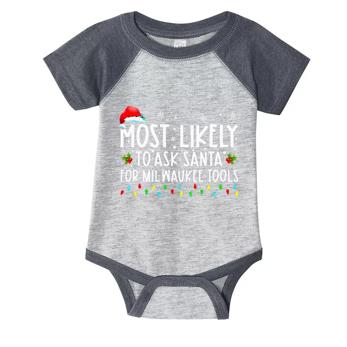 Most Likely To Ask Santa For Milwaukee Tools Xmas Infant Baby Jersey Bodysuit