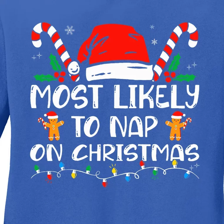 Most Likely To Nap On Christmas Funny Family Christmas Ladies Long Sleeve Shirt