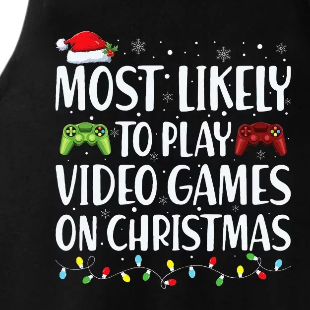 Most Likely To Play Video Game On Christmas Santa Gaming Ladies Tri-Blend Wicking Tank