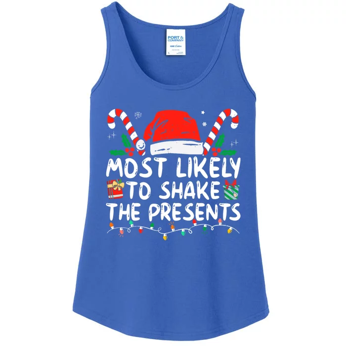 Most Likely To Shake The Presents Family Matching Christmas Ladies Essential Tank