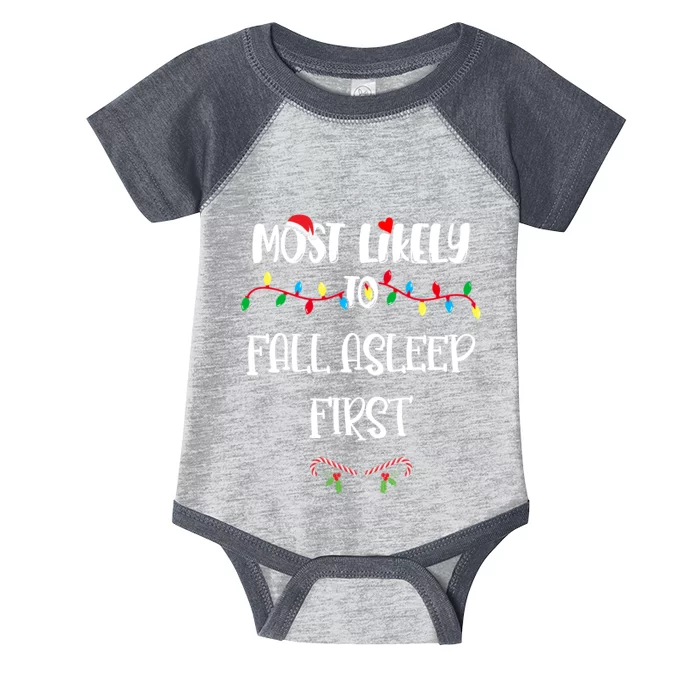 Most Likely To Fall Asleep First Christmas Shirts For Family Infant Baby Jersey Bodysuit