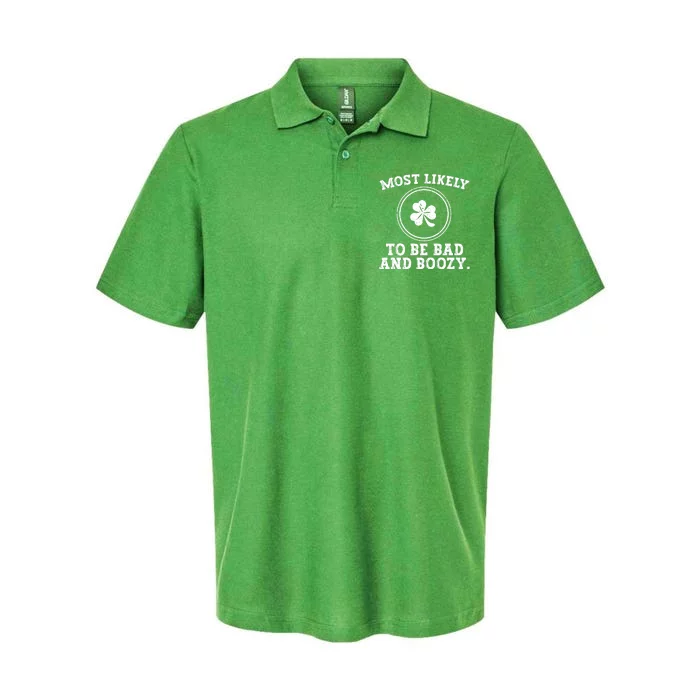 Most Likely To Be Bad And Boozy Funny St Patricks Day Softstyle Adult Sport Polo