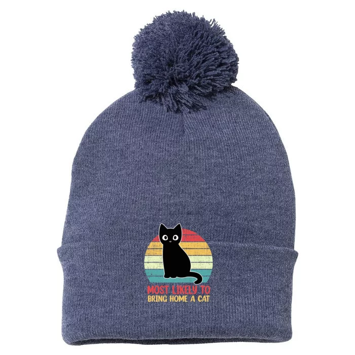 Most Likely To Bring Home A Cat Retro Cat Lovers Pom Pom 12in Knit Beanie